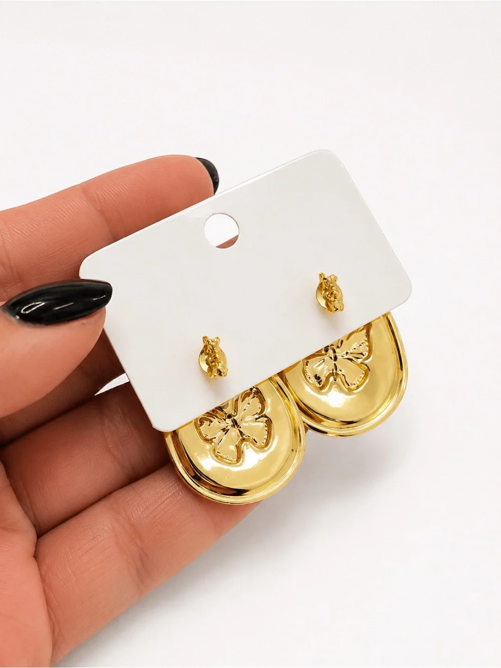Gold & Cream Butterfly Stud Earrings - Stainless Steel